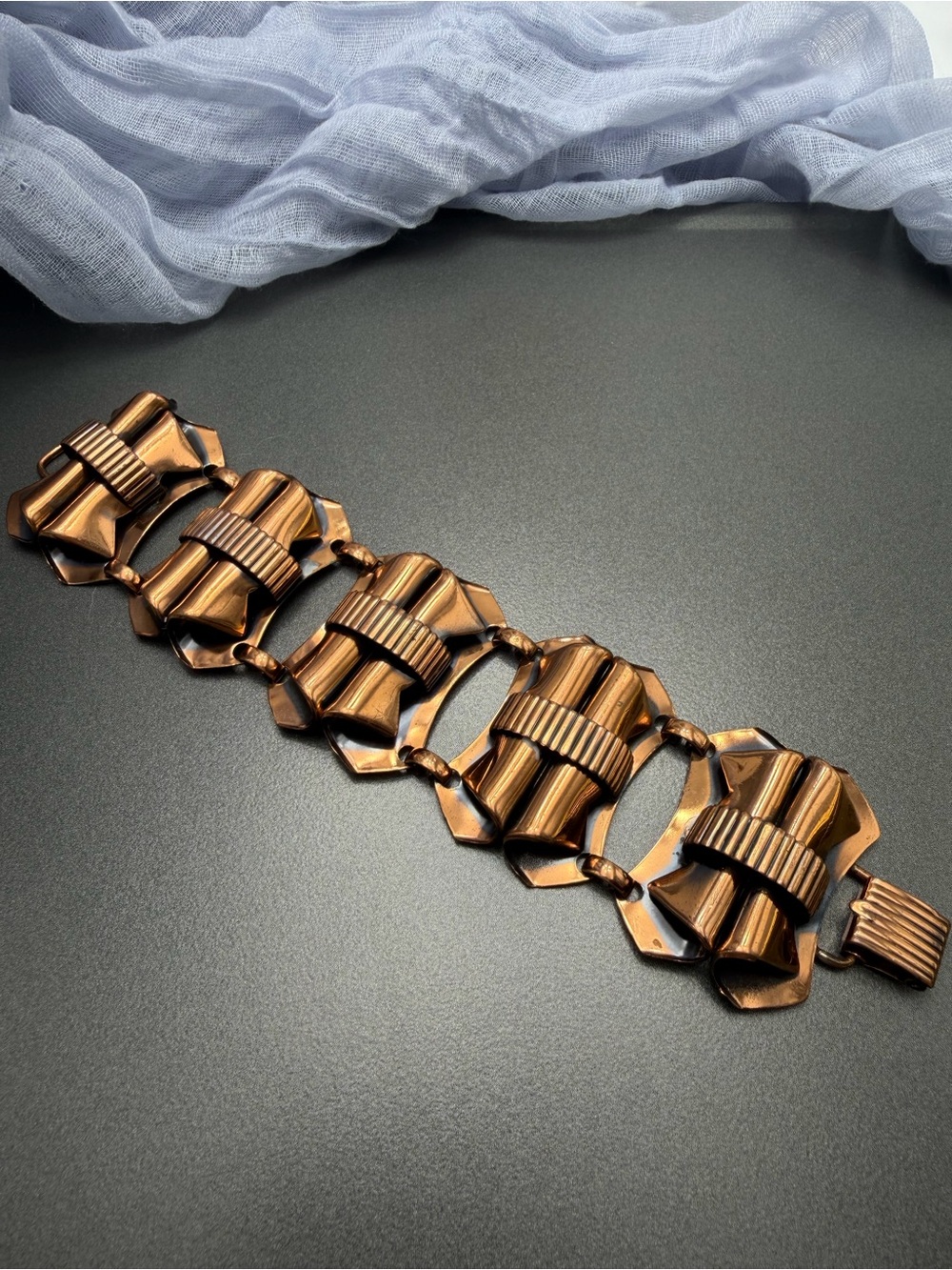 Vintage Art Deco Copper Panel Bracelet #496br